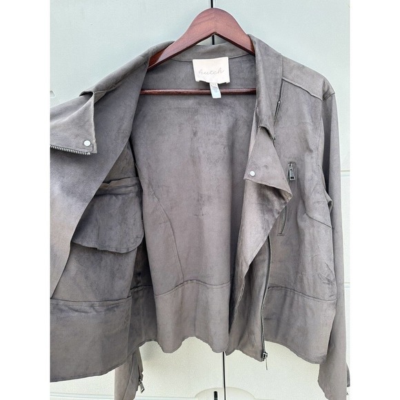 Hutch Anthropologie Faux Suede Moto Jacket Zippers Sz 2X In Grey - Picture 10 of 16